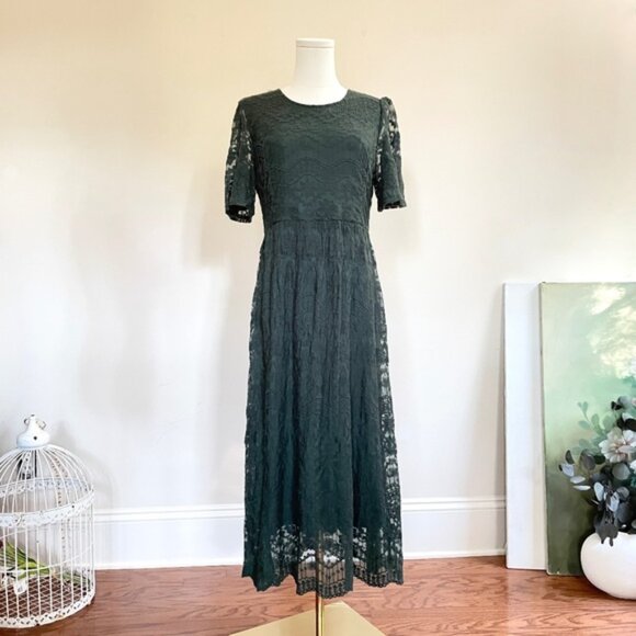 Forest Fairy Lace Midi Dress Medium Romantic Cottage Autumn Wedding Guest Grunge - Picture 1 of 14